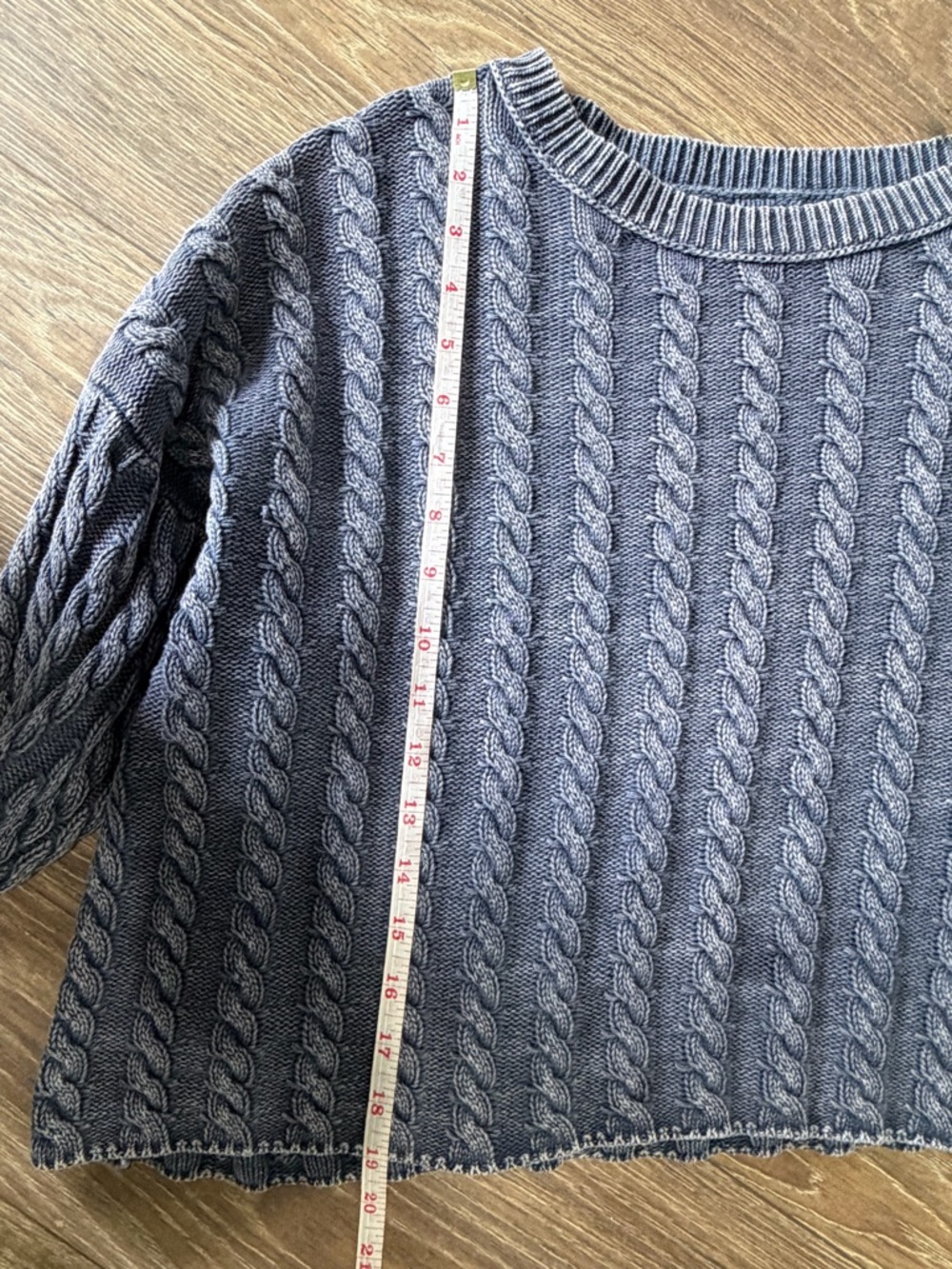 Lucky Brand Cable-Knit Boxy Cropped Crewneck Sweater Blue X-Large - Picture 8 of 9